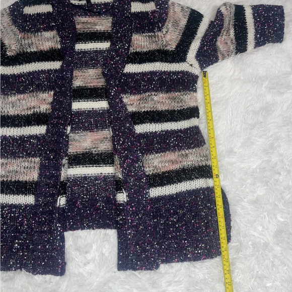 Lane Bryant Fuzzy Purple Confetti Striped Open Front 3/4 Sleeves Duster Cardigan - Picture 10 of 12